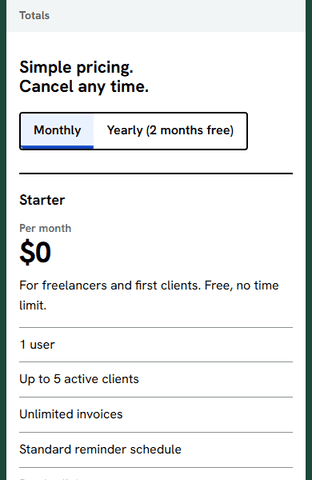 Three plans stacked, with the billing period switch.